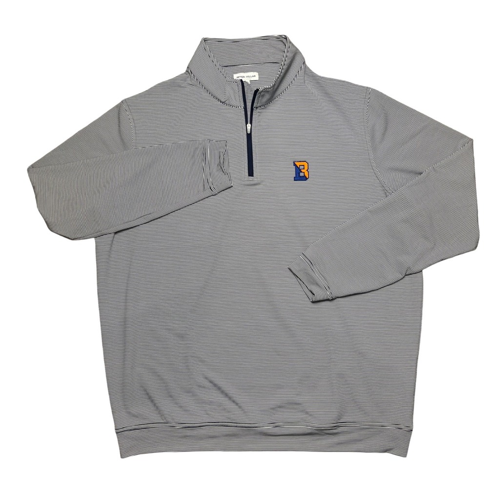 Peter Millar Quarter Zip Pullover Mens XXL Navy White Striped Performance B Logo - Picture 2 of 9